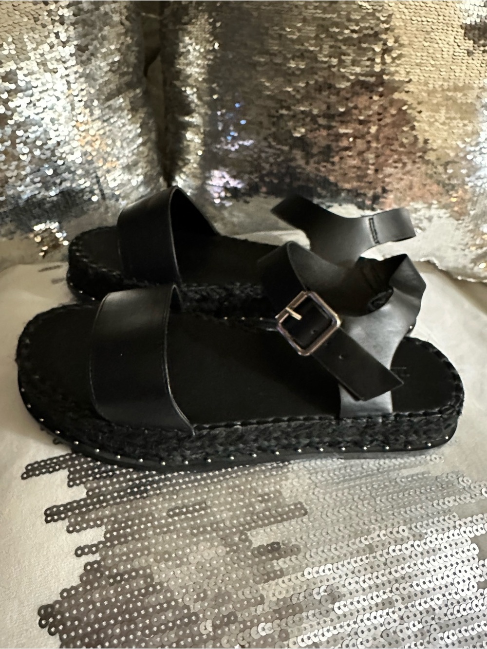 Women's Black Buckle Strap Platform Sandals